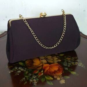 Vintage Luxe Clutch Evening Bag Gold Chain Wristlet Mob Wife Bling Black